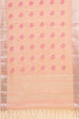 Pink Linen Thread work Embroidered Saree With Unstitched Blouse