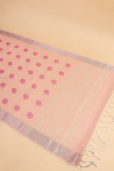 Pink Linen Thread work Embroidered Saree With Unstitched Blouse