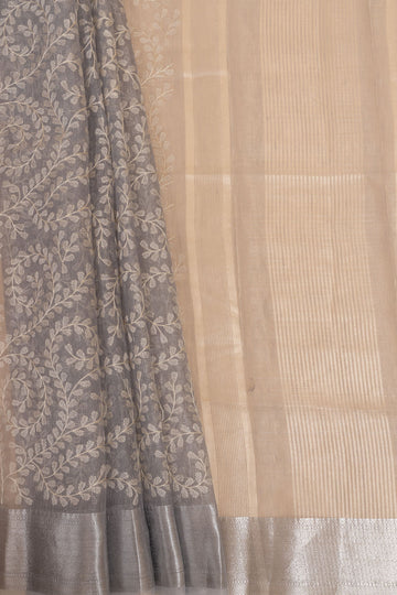 Grey Woven Zari & Threadwork Cotton Saree With Unstitched Blouse