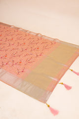 Peach Tussar Embroidered Saree With Unstitched Blouse