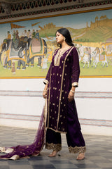 Wine Georgette Readymade Suit With Net Dupatta