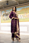 Wine Georgette Readymade Suit With Net Dupatta