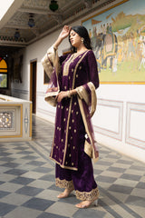 Wine Georgette Readymade Suit With Net Dupatta