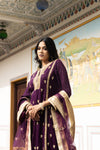 Wine Georgette Readymade Suit With Net Dupatta