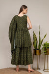 Bottle Green Muslin Readymade Sharara Set With Muslin Dupatta