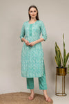 Tea Green Digital Printed Cotton Readymade Suit With Pant