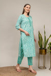 Tea Green Digital Printed Cotton Readymade Suit With Pant