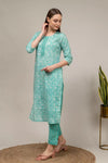 Tea Green Digital Printed Cotton Readymade Suit With Pant