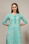 Tea Green Digital Printed Cotton Readymade Suit With Pant