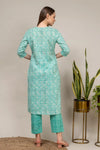 Tea Green Digital Printed Cotton Readymade Suit With Pant