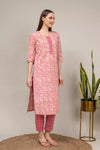 Pink Digital Printed Cotton Readymade Suit With Pant