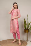 Pink Digital Printed Cotton Readymade Suit With Pant