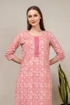 Pink Digital Printed Cotton Readymade Suit With Pant