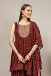 Maroon Muslin Readymade Sharara Set With Muslin Dupatta