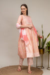 Peach Cotton Readymade Suit And Pant With Chiffon Dupatta