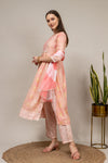 Peach Cotton Readymade Suit And Pant With Chiffon Dupatta