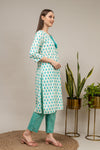 White Floral Printed Cotton Readymade Long Kurta