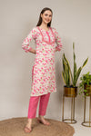 Off White Cotton Readymade Suit And Pant With Cotton Dupatta