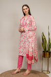 Off White Cotton Readymade Suit And Pant With Cotton Dupatta