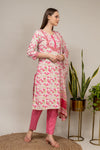 Off White Cotton Readymade Suit And Pant With Cotton Dupatta