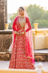 Red Georgette Lehenga Set With Readymade Blouse