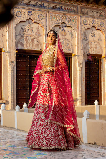 Red Georgette Lehenga Set With Readymade Blouse