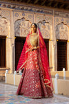 Red Georgette Lehenga Set With Readymade Blouse