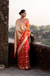 Red Organza Sequence Swarovski Saree With Unstitched Blouse(Ft:-Sunitha Scharma)