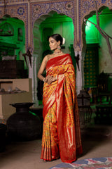 Mustard Banarasi Woven Zari Saree With Unstitched Blouse