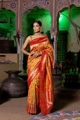 Panna Saree-Banarasi Woven Zari Sari With Patola Print