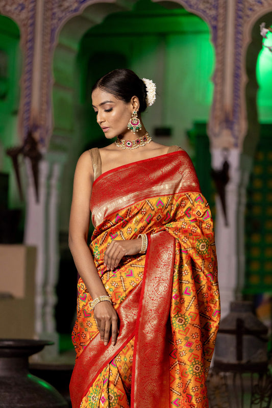 Panna Saree-Banarasi Woven Zari Sari With Patola Print