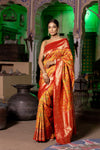 Mustard Banarasi Woven Zari Saree With Unstitched Blouse