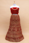 Maroon  Velvet Lehenga Set With Net Dupatta