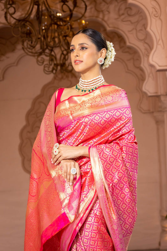 Rani South Indian Woven Zari Saree With Unstitched Blouse