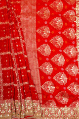 Gajari Dolna Silk Embroidered Saree With Unstitched Blouse