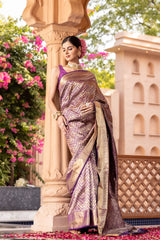 Magenta South Indian Silk Woven Zari Saree With Unstitched Blouse