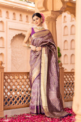 Magenta South Indian Silk Woven Zari Saree With Unstitched Blouse