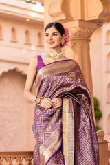 Magenta South Indian Silk Woven Zari Saree With Unstitched Blouse