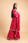 Rani Cotton Readymade Sharara Set With Chiffon Dupatta