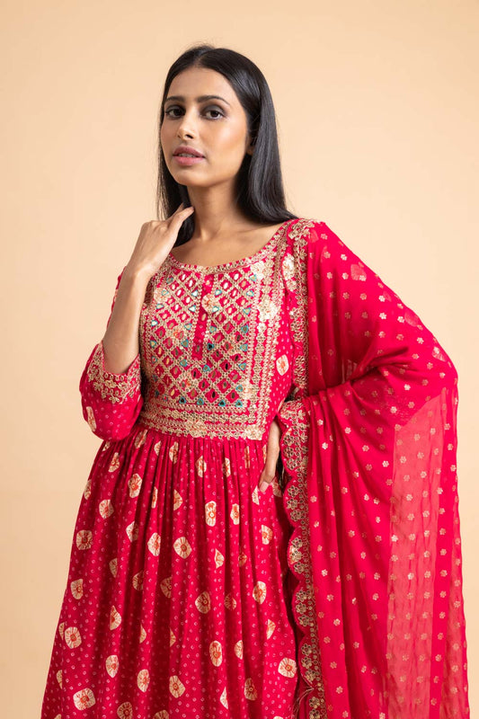 Rani Cotton Kurti And Sharara With Chiffon Dupatta