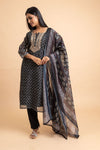 Black Organza Readymade Suit And Pant With Chanderi Cotton Dupatta