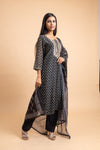 Black Organza Readymade Suit And Pant With Chanderi Cotton Dupatta