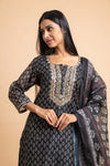 Black Organza Readymade Suit And Pant With Chanderi Cotton Dupatta