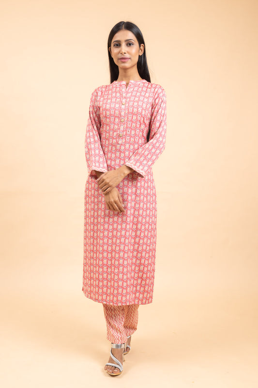 Gajari Cotton Embroidered Kurti With Pant