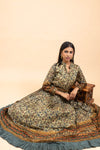 Olive Floral Printed Cotton Readymade Floor Length Kurta