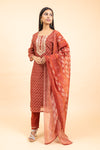 Maroon Organza Readymade Suit And Pant With Chanderi Cotton Dupatta