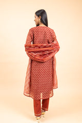 Maroon Organza Kurti And Pant With Chanderi Cotton Dupatta