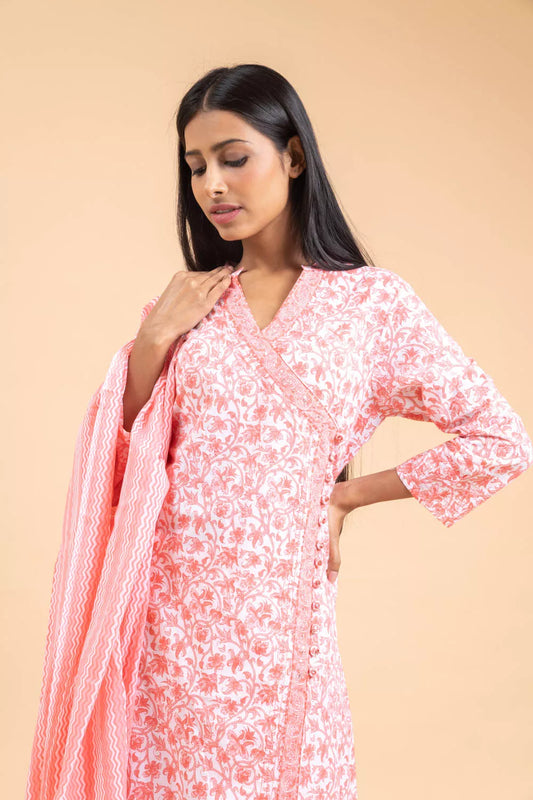 Gajari Cotton Kurti And Pant With Cotton Dupatta