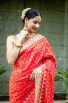 Red Banarasi Woven Zari Saree With Unstitched blouse