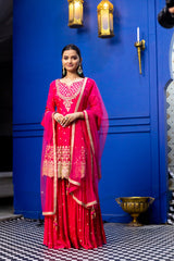 Rani Chinon Readymade Sharara Set With Net Dupatta